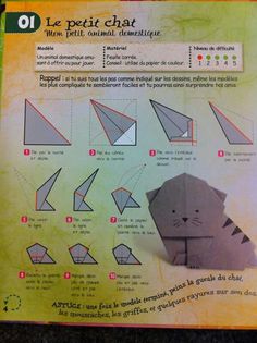 the instructions for how to make an origami cat