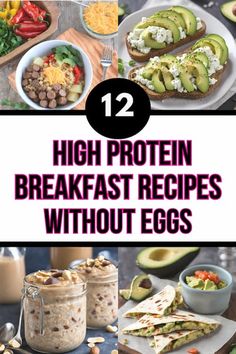 high protein breakfast recipes with eggs and avocado on the side, including toasted bread