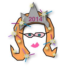 a woman with glasses and a crown on her head is surrounded by stars, confetti and sparkles