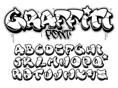 graffiti font in black and white with the letters below it, on a white background