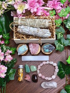 Self Love Crystal Kit | Mother’s Day Gift, Birthday Gift For Her, Mom, Wife | Crystals for Love, Sage Gift Set, Meditation Altar, Mayan Rose Crystals For Love, Crystal Altar, Love Birthday, Meditation Altar, Meditation Spiritual, Selenite Wands, Crystal Aesthetic, Raw Rose Quartz, Deco Floral