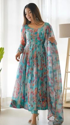 Silk Anarkali Suits, Bright Colored Outfits, Silk Anarkali, Ethnic Gown