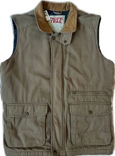 Cotton Vest With Pockets For Fall, Fall Cotton Vest With Pockets, Brown Cotton Vest With Pockets, Fall Cotton Vest With Side Pockets, Brown Cotton Vest For Outdoor, Cotton Vest With Patch Pockets For Fall, Brown Cotton Vest For Outdoor Activities, Brown Cotton Vest For Outdoor Use, Khaki Vest For Hiking In Fall