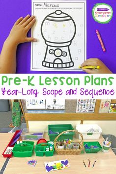 a classroom desk with the title pre - k lesson plans for fear - long, scope and sequence