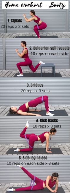 a woman doing yoga poses with the instructions for her to do it in different positions