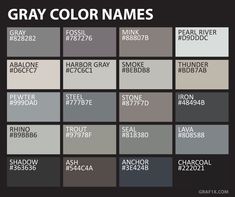 gray color names are shown in this image