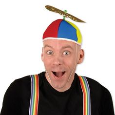 Grab everyone's attention, donning this elegant accessory. Believe you can fly with this spin in the wind-cyclone propeller party hat. Make way home for elegant additions to win everyone's praise. Product Features: Pack of 12 vibrantly colored hats. Propeller beanie party hat comes with a multi-color hat . Has a gold propeller that spins and an elastic chin strap. Hat is designed to turn and spin as you walk, run, or ride your bike. Great accessory for a theme party or Halloween . Dimensions: on Propeller Hat, Nerd Costumes, Yellow Color Combinations, Tweedle Dum, Tweedle Dee, Hat Aesthetic, Mad Hatter Tea Party, Party Hat, Elegant Accessories