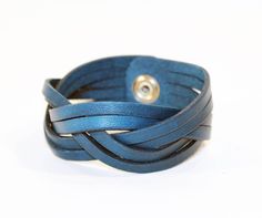 "Handmade Blue Leather Bracelet. Great gift! Very comfortable & easy to wear. Available wrist sizes: 6.5\"(16.5cm), 7\"(17.7cm), 7.5\"(19cm),8\"(20.3 cm). Probably about 3 centimeters wide. Color: Blue If you have some questions please write!" Handmade Blue Bracelets For Everyday, Blue Leather Bracelet For Gifts, Blue Leather Bracelet As Gift, Adjustable Blue Leather Cuff Bracelet, Adjustable Blue Leather Bracelets, Adjustable Blue Leather Strap Bracelets, Blue Leather Bracelet As A Gift, Adjustable Blue Leather Bracelet As Gift, Adjustable Blue Leather Bracelet Gift