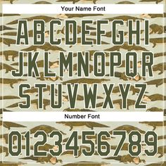 camouflage font and numbers with alligators on the upper half of each letter is shown