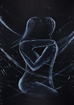 a drawing of a woman's back with her hands on her hips, in front of a black background