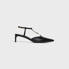 CELINE KITTEN WITH TRIOMPHE T-BAR STRAP in CALFSKIN - Black | CELINE Celine Sandals, Strap Pumps, New Fragrances, 가을 패션, Model Fits, Saint Tropez, Pump Sandals, Luxury Shoes, Pump Shoes