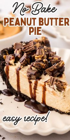 no bake peanut butter pie on a white plate