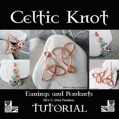 the instructions for how to make celtic knot earrings and pendants with turquoise stone beads