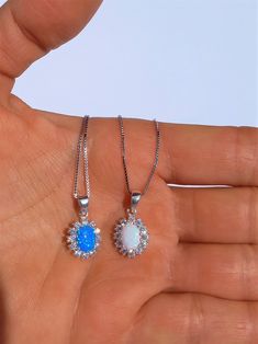 Blue Opal necklace sterling silver, Blue opal necklace silver, opal set silver, opal earrings vintage, Gift, Gift for her, Anniversary gift. Blue Opal necklace with blue Australian opal and 925 sterling silver for a classy styling. Sterling silver comes with a high shine finish, hallmarked 925 and the blue opal is sparkling and full of blue hues with a touch of green. The design of this opal set is simple, elegant and comfortable for all day wear. I made the design to make it always trendy but m Blue Opal Jewelry With Gemstone Accents, Opal Earrings Vintage, Blue Opal Gemstone Necklaces, Blue Opal Round Necklace, Hallmarked Blue Opal Jewelry, Opal Necklace Silver, Blue Opal Nickel-free Jewelry, Blue Opal Necklace, Opal Earrings