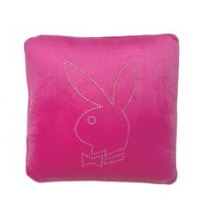 a pink pillow with a bunny face on it's side and diamond embellishments