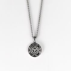 This is Kali Yantra Necklace, a beautiful handmade jewel. It's a unisex necklace is the perfect gift for him or her - This is a small version is 2.5 cm width/height - 1 Inch widht/height - A bigger version is available in 4 cm width/height - 1.57 Inches widht/height: https://geomatrialondon.etsy.com/listing/1106998345 - It comes very well wrapped in a beautiful box - Fits any outfit - A perfect gift - It is great for all its meaning, an amulet* - We have great reviews on this item - You can cust Sterling Silver Amulet Necklaces For Puja, Sterling Silver Amulet Necklace For Puja, Symbolic Oxidized Finish Necklace For Meditation, Oxidized Pendant For Meditation, Oxidized Finish Pendant For Meditation, Amulet Necklace With Oxidized Finish As Gift, Adjustable Amulet Necklace With Oxidized Finish, Symbolic Pendant Necklace For Rituals, Oxidized Amulet Necklace For Gift