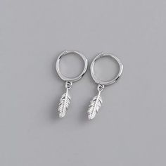 Feather Leaf Drop Earrings Silver Plated Hoop/Huggie/Sleeper + Bag leaf Size: 15mm*4mm Feather Earrings Silver, Copper Gifts, Silver Feather, Feather Charms, Free Earrings, Sterling Silver Hoop Earrings, Feather Earrings, Sterling Silver Hoops, Geometric Earrings