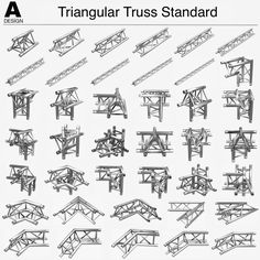 various trusses are shown in black and white, with the words triangular trusss standard