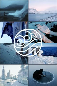 the collage shows several different images with an image of a man sitting on snow covered ground