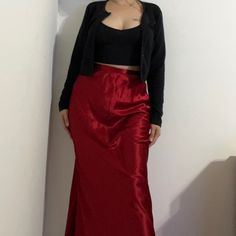 Questions? Leave A Comment Below! (Bint) Red Maxi Skirt For Night Out, Elegant Red Maxi Skirt For Night Out, Fitted Red Maxi Skirt For Night Out, Red Long Skirt For Night Out, Formal Fitted Red Maxi Skirt, Skirts Vintage, Satin Maxi Skirt, Satin Maxi, Vintage Skirt