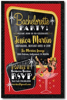 Red and Gold Pin-Up Girl Bachelorette Party Invitations, retro red and gold bachelorette invites Gold Bachelorette, Bachelorette Party Invitation, Bachelorette Party Invitations, Western Theme