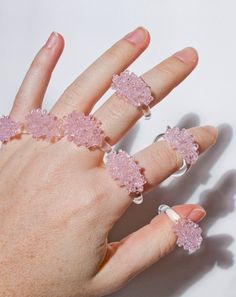 Glass Cluster Ring - Pink Handmade Pink Resin Rings, Handmade Pink Party Rings, Adjustable Handmade Clear Ring, Handmade Clear Wedding Rings, Beaded Jewels, Glass Rings, Unique Ring, Pink Ring, Rings Jewelry