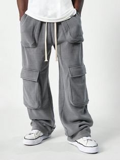 Washed Loose Fit Baggy Cargo Sweatpants Dark Grey    Knitted Fabric Plain Straight Leg Slight Stretch  Men Clothing, size features are:Bust: ,Length: ,Sleeve Length: Cargo Sweatpants, Camo Cargo Pants, Printed Sleeveless Top, Clothing Mockup, Elegant Dresses Long, Dark Jeans, Cargo Pant, Men's Sweatpants, Men Clothing