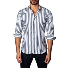 Special Listing For One Of Our Rare Jared Lang Shirts. Stand Out From The Crowd!! Grey, White Striped Shirt For Men Regular Price $169 Usd - Men's Button-Down Shirt - Long Sleeve Casual Shirt / Luxury Sport Shirt - Semi-Fitted - 100% Cotton - Woven Italian Fabric - Modern Small Collar - Buttoned Cuff - 1 Button - Style Available In 2xl - Made In Turkey Garment Care: Delicate Wash / Do Not Bleach / Dry Flat / Do Not Tumble Dry / Regular Iron / Dry Clean Casual Striped Slim Fit Shirt, Casual Slim Fit Striped Dress Shirt, Casual Striped Slim Fit Dress Shirt, Casual Striped Dress Shirt For Summer, White Slim Fit Casual Shirt, Casual White Long Sleeve Dress Shirt, Casual White Dress Shirt With Casual Collar, White Slim Fit Shirt With Casual Collar, White Cotton Shirt With Casual Collar