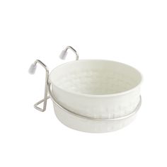 a white bowl with two handles on it