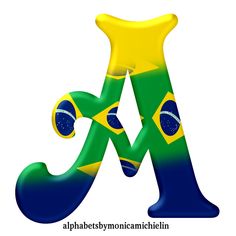 an alphabet with the colors of the brazilian flag painted on it's uppercase