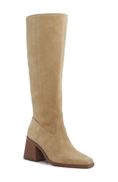 A contemporary square toe and flared block heel balance a versatile boot that will flawlessly complement your polished wardrobe. 2 1/2" heel 15 1/2" shaft; 16 1/2" calf circumference Leather upper/synthetic lining and sole Made in Brazil | Vince Camuto Sangeti Knee High Boot Polished Wardrobe, Fall Synthetic Medium Width Knee-high Boots, Beige Wide Calf Knee-high Heeled Boots, Brown Medium Width Calf Leather Knee-high Boots, Brown Knee-high Boots With Leather Lining, Medium Width, Brown Knee-high Moto Boots Medium Width, Ugg Boots, Vince Camuto, Knee High Boots