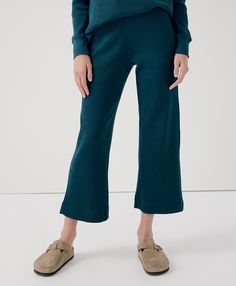 Women’s Thermal Waffle Wide Leg Pant made with Organic Cotton | Pact Comfortable Fall Bottoms, Comfortable Fall Ankle-length Pants, Comfortable Relaxed Fit Pants For Fall, Fall Relaxed Fit Comfortable Pants, Relaxed Fit Fall Pants, Cozy Relaxed Fit Pants For Workwear, Cozy Relaxed Fit Workwear Pants, Green Wide Leg Pants For Loungewear, Green Wide Leg Pants For Loungewear In Fall