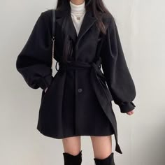 Preppy Mode, Woolen Coat Woman, Vintage Preppy, Mode Casual, Belted Coat, Wool Blend Coat, Woolen Coat, Turndown Collar, Trench Coats Women