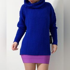 New With Tags Cobalt Blue Color 100% Cotton Perfect If You Are Size Small Or Medium And Would Like Oversized Sweater Please See The Photos For More Information Blue Turtleneck Sweater For Layering, Blue Chunky Knit Long Sleeve Sweater, Chic Blue Turtleneck Sweater, Blue Chunky Knit Sweater For Layering, Blue Textured Knit Sweater For Layering, Blue Knit Turtleneck Sweater, Blue Cable Knit Long Sleeve Sweater, Blue Chunky Knit Turtleneck Sweater, Fitted Blue Chunky Knit Sweater