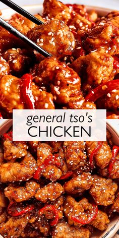 Sticky, crunchy, and irresistible, General Tso's Chicken is a family-pleasing fried chicken dish that's easy to make. A sweet and savory takeout classic you can create at home! General Chow Chicken, General Tso Chicken Crispy, General Tso Chicken Spicy, Chicken General Tao Recipe, Tso Chicken Recipe Easy, Airfryer General Tso Chicken, General Tso’s Chicken Recipe, Takeout Fried Chicken, Generals Chicken Recipe