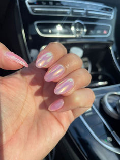 Simple Nail Aesthetic, Pink Rainbow Chrome Nails, Nails For Iridescent Dress, Summer Glazed Nails, Bright Chrome Summer Nails, Nail Inspo For Hoco, Purple Pink Chrome Nails, Glinda Nails Wicked, Rainbow Chrome