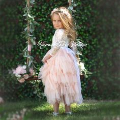 BLUSH LAYERED TULLE BOHO FLOWER GIRL DRESS - Hannah Rose Vintage Boutique Dance Portraits, Vintage Flower Girls, Flower Girl Dresses Vintage, Rustic Flower Girl Dress, Lace Flower Girl Dress, Tulle Skirt Dress, Boho Flower Girl, Hannah Rose, Flower Girl Accessories