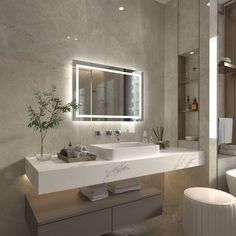 a bathroom with a sink, mirror and stool in it's centerpieces