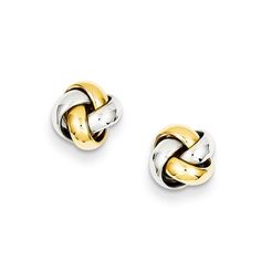 Simply styled, these love knot fashion stud earrings are a great look with both business and casual attire. Crafted in 14K two-toned gold, each earring features white and yellow ribbons that loop and twist into a clever knot. Polished to a brilliant shine, these post earrings secure comfortably with friction backs. Magical Objects, Stud Earrings Unique, Knot Stud Earrings, Knot Studs, Gift Sets For Women, Knot Earrings, Button Earrings, White Gold Earrings, Emerald Earrings