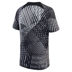 a black and white t - shirt with an abstract pattern