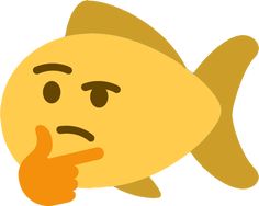 an emoticive goldfish pointing to the right with its index finger up in front of it's mouth