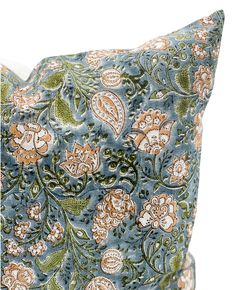 Floral Print on Natural Linen Pillow Cover - Krinto.com Colourful Living Room Decor, Beige Pillow Covers, Green Pillow Covers, Beige Pillow, Block Printed Pillows, Floral Throw Pillow, Floral Throw Pillow Covers, Beige Pillows, Green Pillows