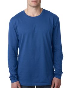 Men's Cotton Long-Sleeve Crew - COOL BLUE - M | Next Level Men's Cotton Long-Sleeve Crew T-Shirt in Cool Blue Size Medium Petroleum Blue, Mens Long Sleeve Shirt, Latest T Shirt, Midnight Navy, Crew Shirt, Knit Set, Blue Tshirt, Work Shirts, Striped Shorts