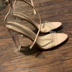 Beige And Clear High Heel Sandals From Aldo. Never Used Before. Run Small Probably Better Fit For A 7 To 7.5 Size, Better Fit For Narrow Feet. Beach Heels With Clear Ankle Strap, Beach Heels With Ankle Strap And Clear Strap, Clear High Heels, Platform Pumps Heels, Gladiator Sandals Heels, Aldo Heels, Black Gladiator Sandals, Shoes Beige, Rhinestone Sandals