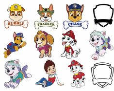 various cartoon dogs and their names are shown in this image, with the same dog's name on it