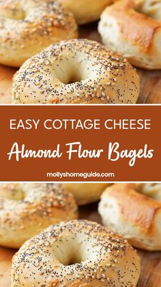 bagels with poppy seed sprinkles on top and the words easy cottage cheese almond flour bagels