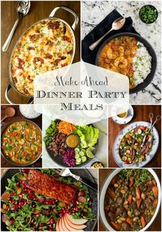 a collage of different dinner party meals