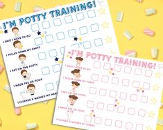 i'm potty training printables on yellow background with confetti