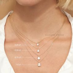 ⍟⍟ WELCOME TO YOUR FAVOURITE STORE FOR MOISSANITE JEWELRY ⍟⍟ 0.25 - 1.0 CT Pear Solitaire Necklace, Pear Diamond Necklace, Pear Moissanite Necklace, Dainty Diamond Necklace, Solitaire Pear Cut Pendant, Labor Day Sale -------------------------------------- ❖❖ 𝐃𝐞𝐬𝐜𝐫𝐢𝐩𝐭𝐢𝐨𝐧 𝐨𝐟 𝐍𝐞𝐜𝐤𝐥𝐚𝐜𝐞 ❖❖ ✦ 𝐒𝐭𝐨𝐧𝐞 𝐃𝐞𝐭𝐚𝐢𝐥 ✦ ✧ Stone Total Weight: 0.25 Ct | 0.50 Ct | 0.75 Ct | 1.0 Ct (Pear Cut Moissanite) ✧ Stone Dimention: 0.25CT: 5.50*3.50 MM 0.50CT: 7.0*4.50 MM 0.75CT: 8.0*5.0 MM 1.00C Diamond Solitaire Necklace, Pear Cut Diamond, White Gold Chains, Sparkle Jewelry, Rose Gold Chain, Solitaire Necklaces, Moissanite Wedding Bands, Yellow Gold Chain, Pear Diamond