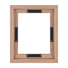 an empty wooden frame with black leather handles